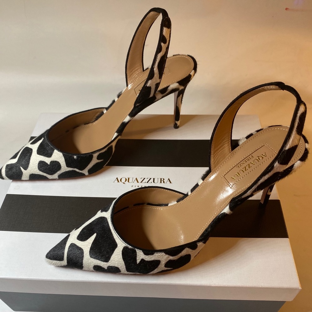 Aquazzura black/white calf hair shoes